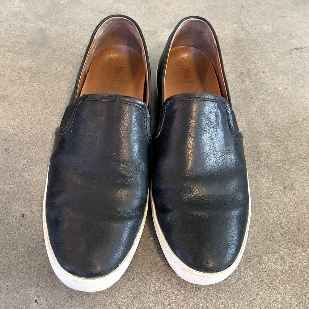 Frye Ivy black luxe smooth leather slip on flats womens casual shoes 8.5